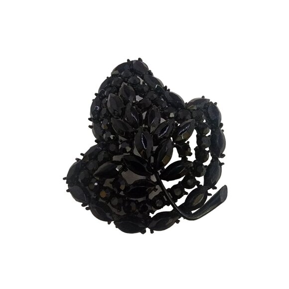 Vintage Signed Weiss Black Rhinestone Brooch (A4625) - Picture 2 of 6